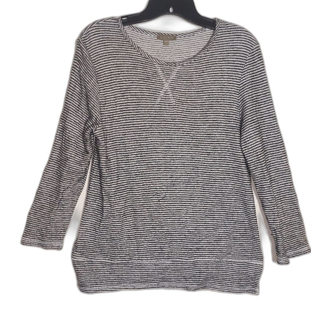 Anthropologie Lilla P Long Sleeve Pima Cotton Soft Striped Light Sweater EUC